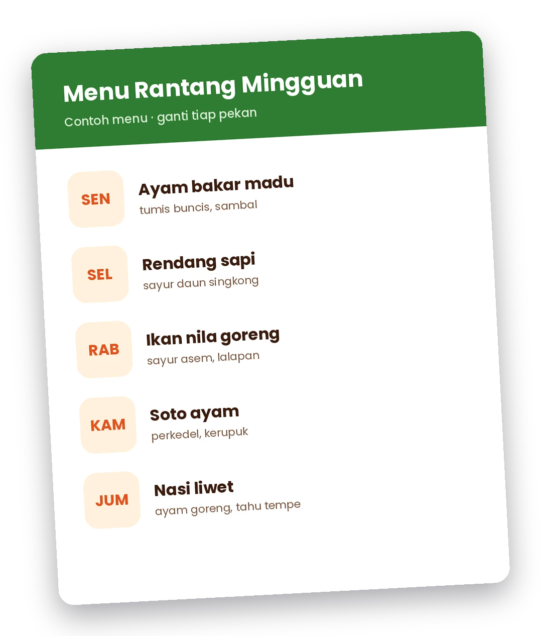 Contoh kartu menu rantang mingguan